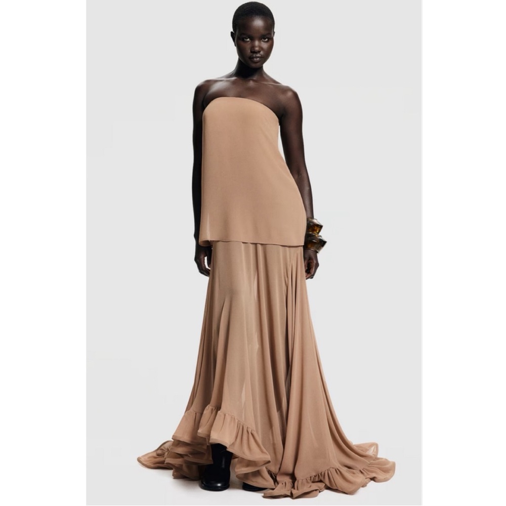 H&M Taupe Strapless Flowing Maxi Dress